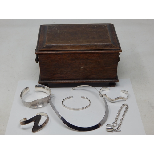 275K - A Quantity of Sterling Silver Jewellery (110g) contained in an antique wooden musical jewellery box