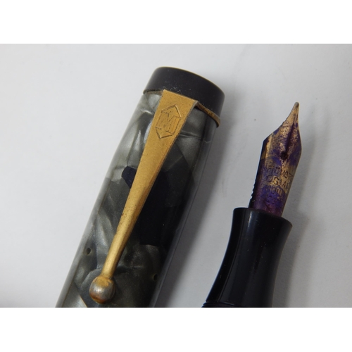 400K - Parker Duofold Fountain Pen with 14k Gold Nib together with a Marbled Fountain Pen with 14k Gold Nib