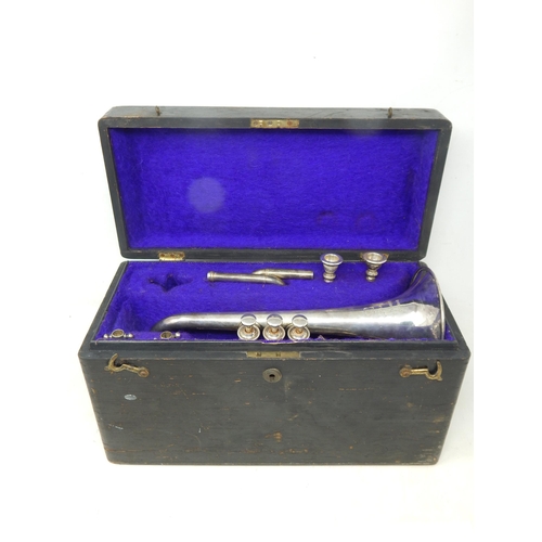 400P - Victorian Butler, Haymarket, London, Silver Plated Cornet with Accessories in Original Fitted Wooden... 