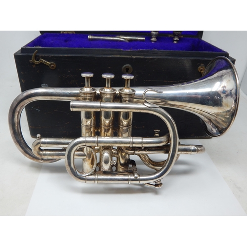 400P - Victorian Butler, Haymarket, London, Silver Plated Cornet with Accessories in Original Fitted Wooden... 