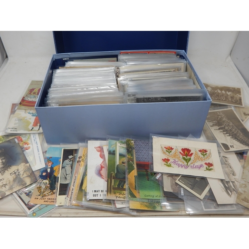 400Q - A Large Quantity of Postcards in Clear Sleeves Including Humour, Military etc contained in a box (lo... 