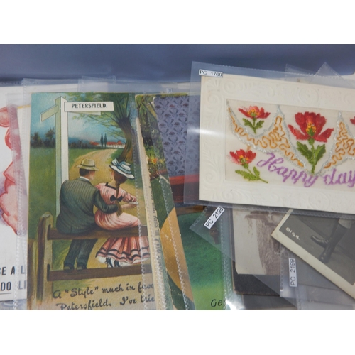 400Q - A Large Quantity of Postcards in Clear Sleeves Including Humour, Military etc contained in a box (lo... 