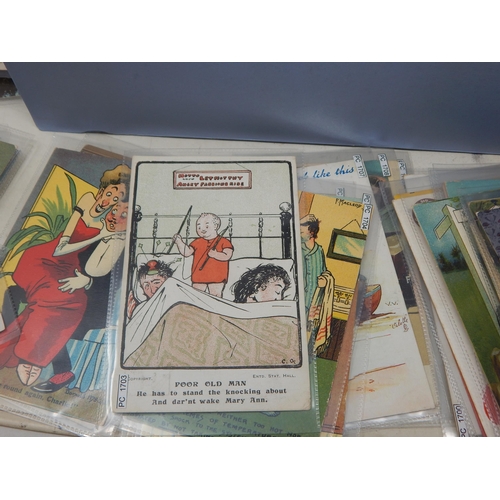 400Q - A Large Quantity of Postcards in Clear Sleeves Including Humour, Military etc contained in a box (lo... 