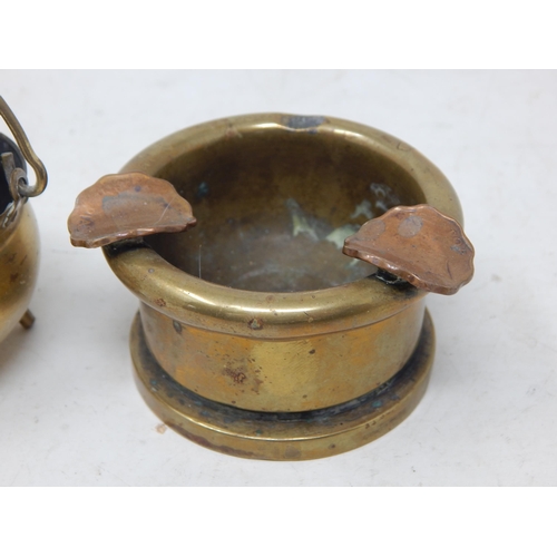 468 - WWI Brass Shell Trench Art, One formed as a cauldron with swing handle & RAF Badge.