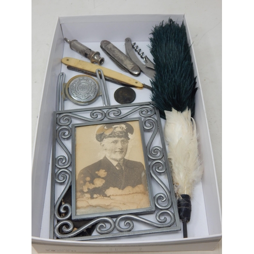 472 - A Quantity of Items including a Plume, Belt Buckle, Knives etc