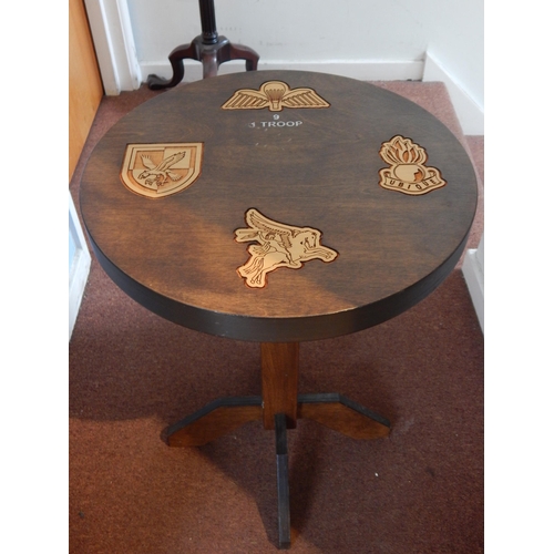 474 - 9 Battalion, No 1 Troop Royal Engineers, Paratroopers Regiment Circular Wooden Table with Inset Insi... 