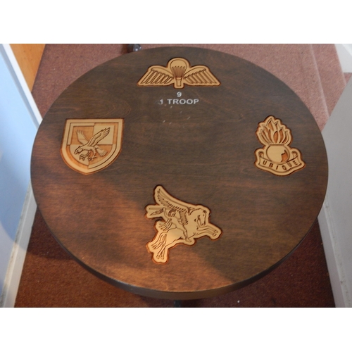 474 - 9 Battalion, No 1 Troop Royal Engineers, Paratroopers Regiment Circular Wooden Table with Inset Insi... 