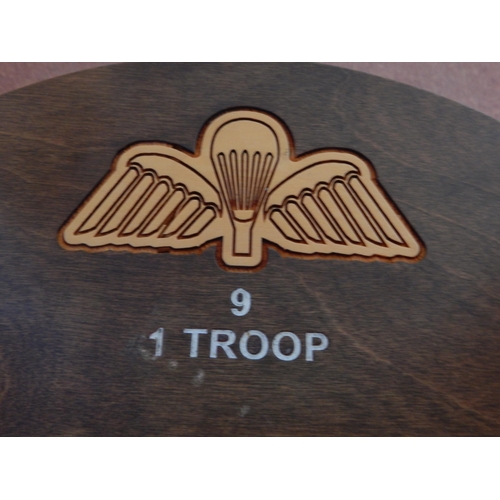 474 - 9 Battalion, No 1 Troop Royal Engineers, Paratroopers Regiment Circular Wooden Table with Inset Insi... 