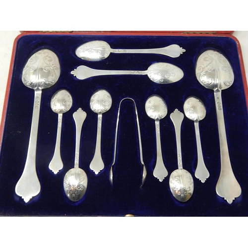 107 - Victorian Set of Britannia Silver 958 Standard Flatware in Original Presentation Case: Hallmarked Lo... 