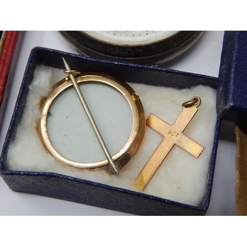 348 - A Quantity of Items including a 9ct Gold Cross & Locket Brooch, Gross weight 7.3g, Silver Pocket Wat... 