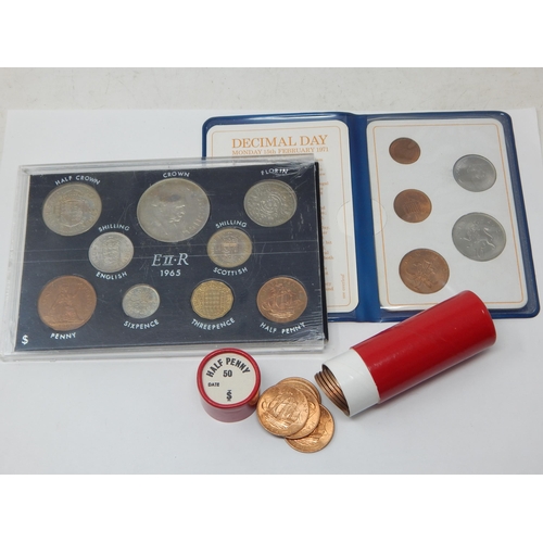 98 - Collection of 1965 coinage in vintage Sandhill case, Britains first decimal coin set in blue wallet ... 