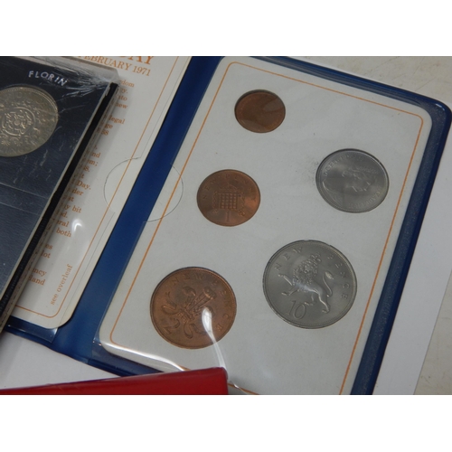 98 - Collection of 1965 coinage in vintage Sandhill case, Britains first decimal coin set in blue wallet ... 