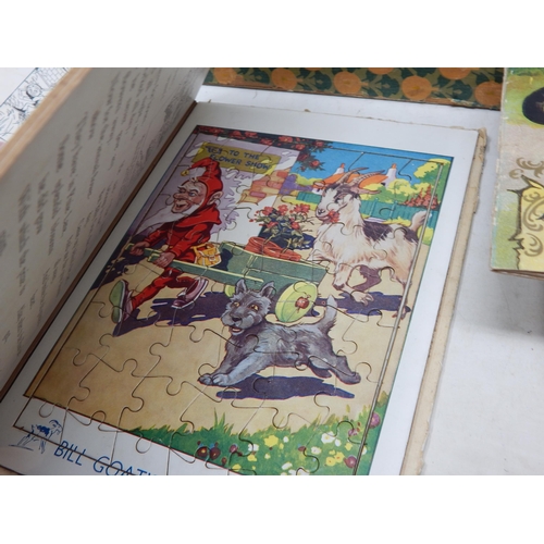 422 - 2 x Victorian Wooden Puzzles (complete) in Original Boxes together with a Vintage Jig-Puz book conta... 