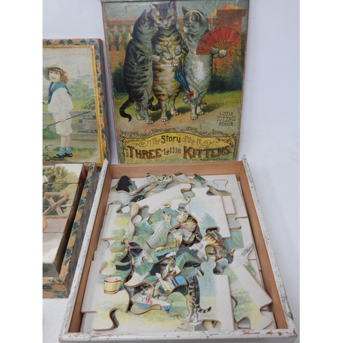 422 - 2 x Victorian Wooden Puzzles (complete) in Original Boxes together with a Vintage Jig-Puz book conta... 