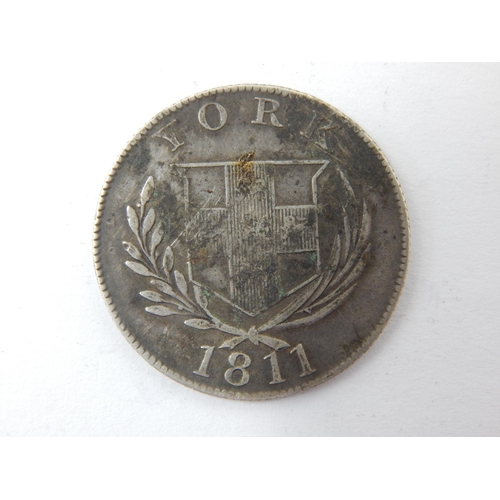 59 - York 1811 Cattle & Barber Silver One Shilling Token together with a 1976 Silver Proof Montgomery Cro... 