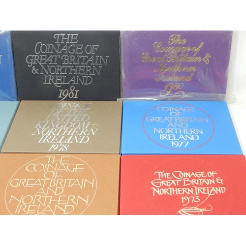 62 - Royal Mint Proof Sets: 1970/71/72/73/74/75/77/78/79/80/81/82