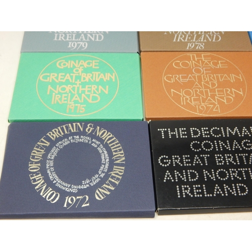 62 - Royal Mint Proof Sets: 1970/71/72/73/74/75/77/78/79/80/81/82