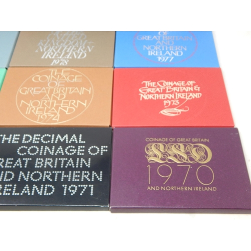 62 - Royal Mint Proof Sets: 1970/71/72/73/74/75/77/78/79/80/81/82