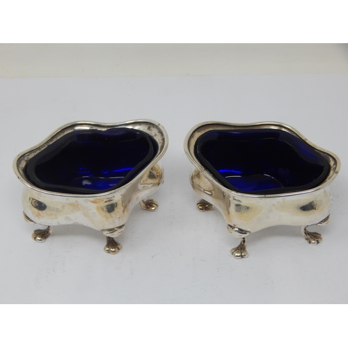 118 - A pair of Silver Salts with Blue Glass Liners: Marks Rubbed: Silver weight 112g