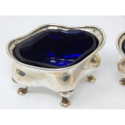 118 - A pair of Silver Salts with Blue Glass Liners: Marks Rubbed: Silver weight 112g