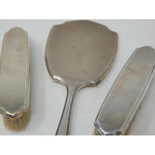 121 - Art Deco Silver Hand Mirror & Brushes: Hallmarked London 1938 by Mappin & Webb