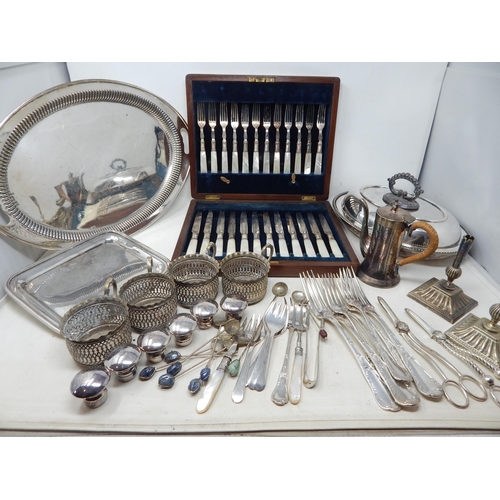 124 - A Quantity of Silver Plated Wares Including Christofle, Cased set of fruit knives & forks with mothe... 