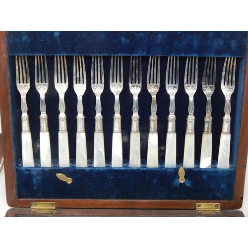 124 - A Quantity of Silver Plated Wares Including Christofle, Cased set of fruit knives & forks with mothe... 