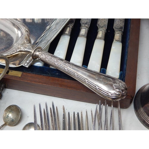 124 - A Quantity of Silver Plated Wares Including Christofle, Cased set of fruit knives & forks with mothe... 