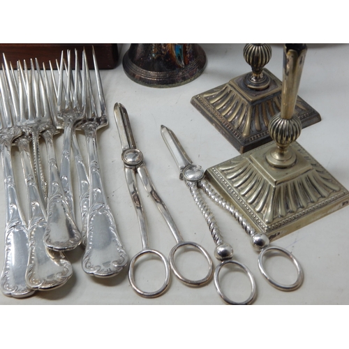 124 - A Quantity of Silver Plated Wares Including Christofle, Cased set of fruit knives & forks with mothe... 