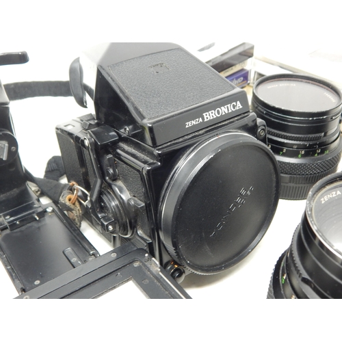 432 - A Zenza Bronica ETR Camera with 40mm, 75mm & 150mm Lenses, Autowinder, Filters etc in camera case