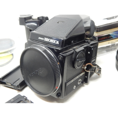 432 - A Zenza Bronica ETR Camera with 40mm, 75mm & 150mm Lenses, Autowinder, Filters etc in camera case