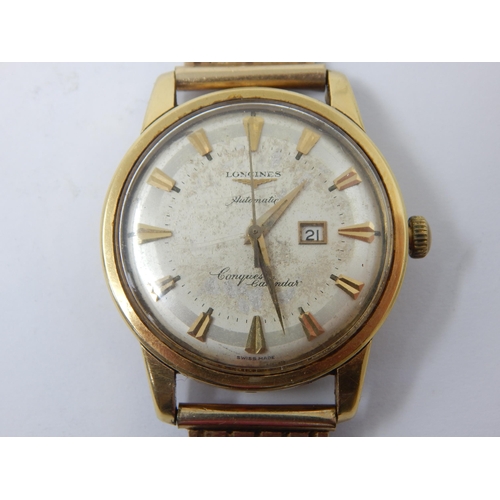 302 - Gentleman's 18ct Gold Longines Automatic Conquest Calendar Wristwatch on 9ct Gold Strap: Working whe... 