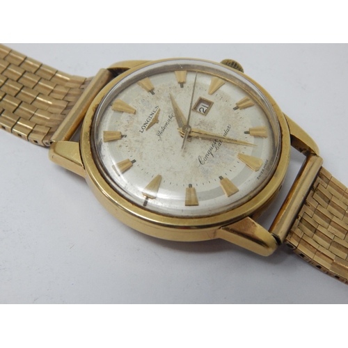 302 - Gentleman's 18ct Gold Longines Automatic Conquest Calendar Wristwatch on 9ct Gold Strap: Working whe... 