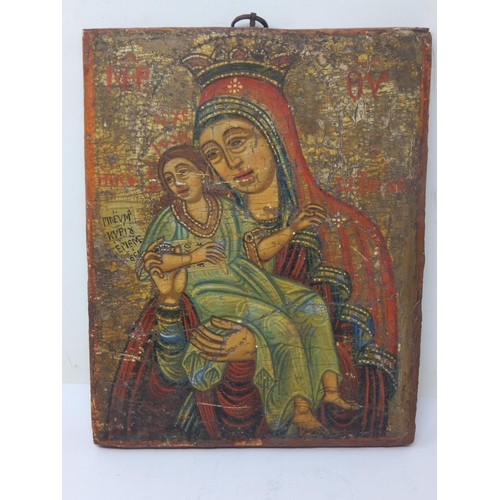 439 - 18th/19th Century Russian Icon of The Mother of God of Tenderness, Tempera on Wood: Measuring 27cm x... 