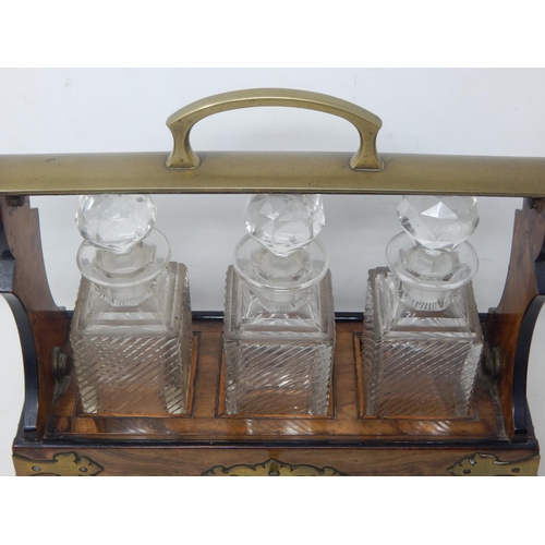 440 - Small Victorian Walnut Three Bottle Tantalus with Plaque 