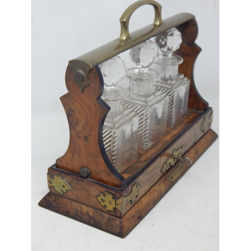 440 - Small Victorian Walnut Three Bottle Tantalus with Plaque 