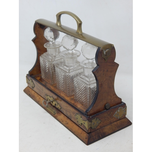 440 - Small Victorian Walnut Three Bottle Tantalus with Plaque 