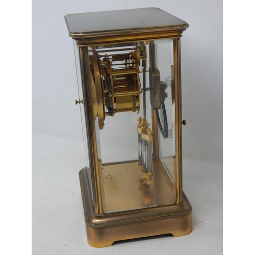 444 - 19th Century J.W Benson, Ludgate Hill, London Brass Cased Mercury Pendulum Mantel Clock, Serial No 3... 