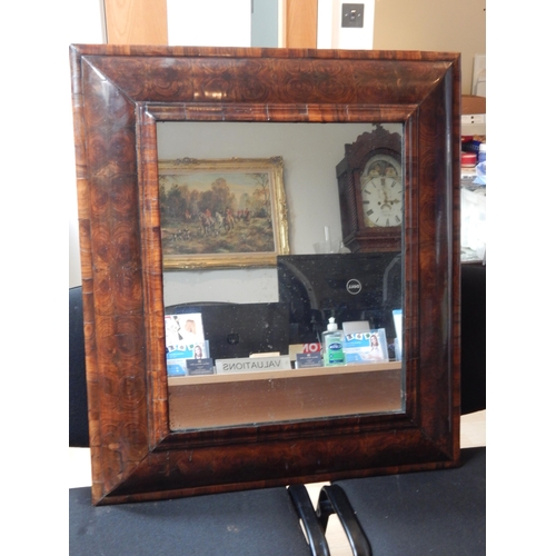 441 - 17th Century William & Mary Walnut Oyster Veneered Cushion Mirror: Measuring 83cm x 72cm