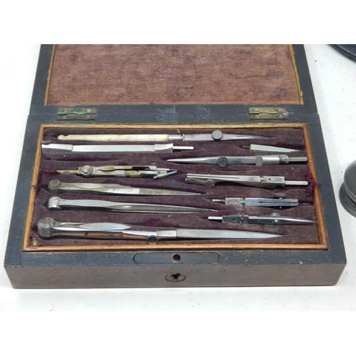 450 - 19th Century Sikes Hydrometer set in fitted mahogany case together with a cased draughtsman's set, s... 