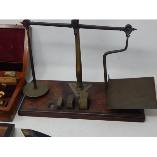 450 - 19th Century Sikes Hydrometer set in fitted mahogany case together with a cased draughtsman's set, s... 