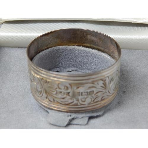 125 - Silver Napkin Ring with Blank Cartouche: Hallmarked Birmingham 1985 by S.J Rose in Original Fitted C... 