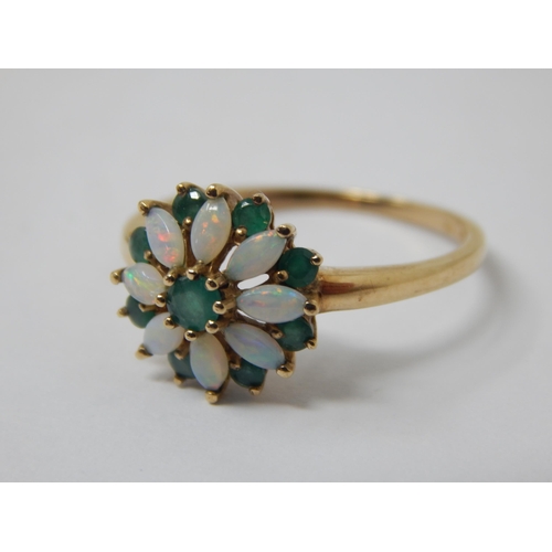 181 - 9ct Gold Emerald & Opal Set Ring: Size P: Gross weight 2.07