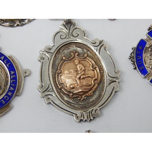 206 - A Collection of Hallmarked Silver & Enamel 1920's/30's Football Medals (10)