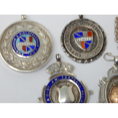 206 - A Collection of Hallmarked Silver & Enamel 1920's/30's Football Medals (10)