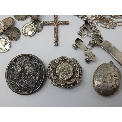 207 - A Quantity of Silver to Include a Victorian Mourning Brooch, Locket, Coin Bracelets, Albert Chain, N... 