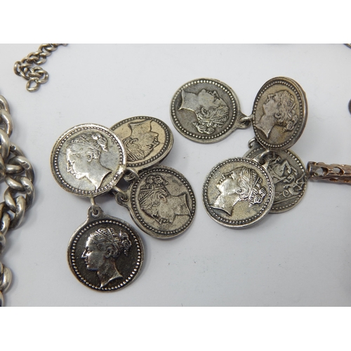 207 - A Quantity of Silver to Include a Victorian Mourning Brooch, Locket, Coin Bracelets, Albert Chain, N... 