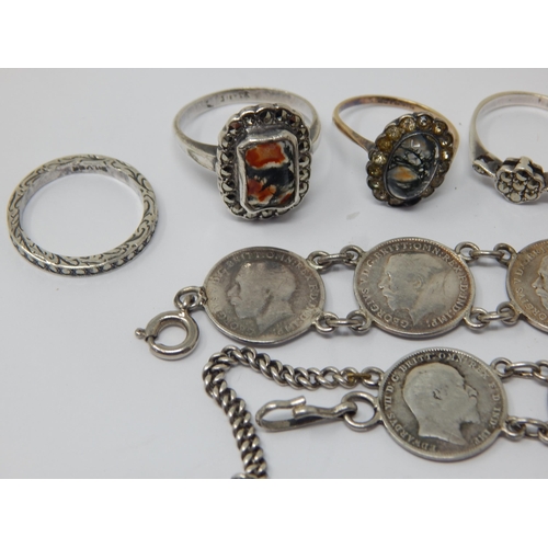 207 - A Quantity of Silver to Include a Victorian Mourning Brooch, Locket, Coin Bracelets, Albert Chain, N... 