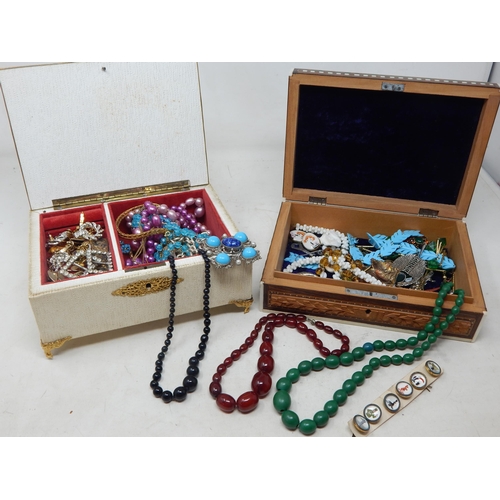 15 - A large quantity of costume jewellery including beaded necklaces, some possibly amber, set of 6 Guin... 