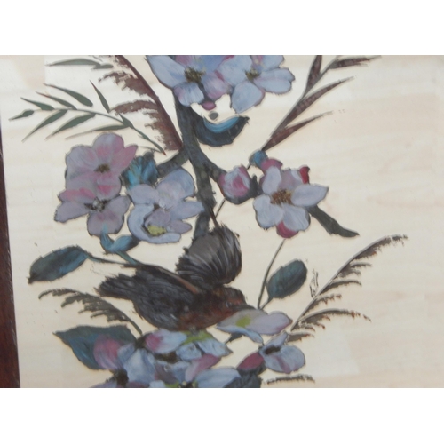 462 - A Pair of Aesthetic Bevelled Glass wooden Framed Mirrors depicting birds amongst foliage